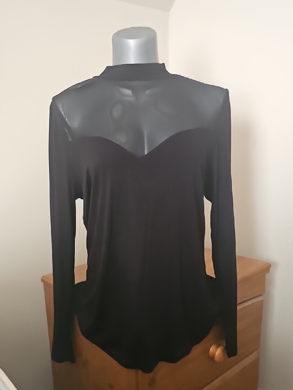 Eloquii Black Long-Sleeve Mock Neck Top with Sweetheart Bust